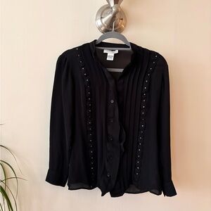 Doncaster Black Pleated Silk Women's Blouse Size 2